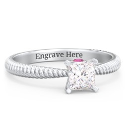 1/2 ct. Princess Gemstone Peek-A-Boo Engagement Ring with Twisted Rope Band in 925 Sterling Silver with White Premium Zirconia and Ruby