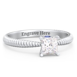 1/2 ct. Princess Gemstone Peek-A-Boo Engagement Ring with Twisted Rope Band in 925 Sterling Silver with White Premium Zirconia and Blue Sapphire