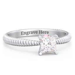 1/2 ct. Princess Gemstone Peek-A-Boo Engagement Ring with Twisted Rope Band in 925 Sterling Silver with White Premium Zirconia and Pink Tourmaline