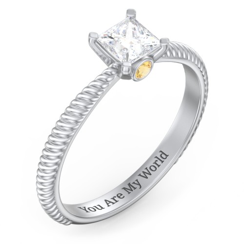 1/2 ct. Princess Gemstone Peek-A-Boo Engagement Ring with Twisted Rope Band – Sterling Silver with White Premium Zirconia and Citrine