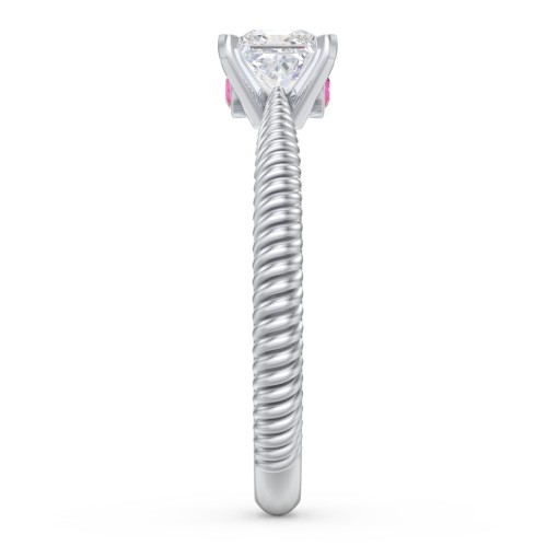 1/2 ct. Princess Gemstone Peek-A-Boo Engagement Ring with Twisted Rope Band – Sterling Silver with White Premium Zirconia and Ruby
