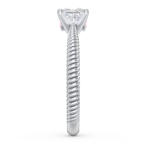 1/2 ct. Princess Gemstone Peek-A-Boo Engagement Ring with Twisted Rope Band – Sterling Silver with White Premium Zirconia and Pink Tourmaline