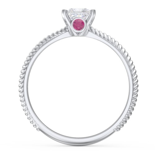 1/2 ct. Princess Gemstone Peek-A-Boo Engagement Ring with Twisted Rope Band – Sterling Silver with White Premium Zirconia and Ruby
