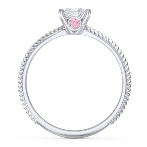 1/2 ct. Princess Gemstone Peek-A-Boo Engagement Ring with Twisted Rope Band – Sterling Silver with White Premium Zirconia and Pink Tourmaline