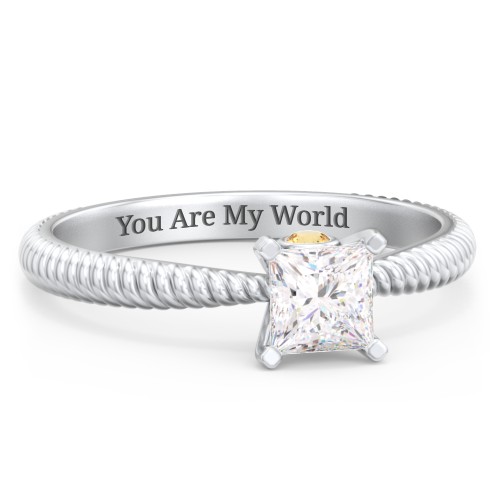 1/2 ct. Princess Gemstone Peek-A-Boo Engagement Ring with Twisted Rope Band – Sterling Silver with White Premium Zirconia and Citrine