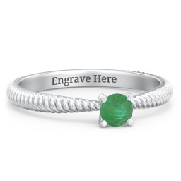 1/4 ct. Round Gemstone Engagement Ring with Twisted Rope Band in 925 Sterling Silver with Emerald
