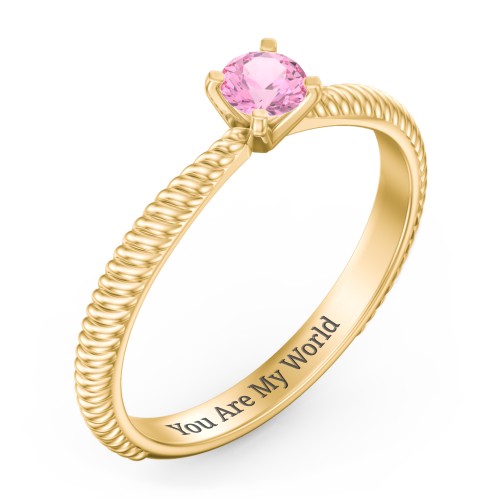 1/4 ct. Round Gemstone Engagement Ring with Twisted Rope Band – 14K Yellow Gold with Pink Tourmaline