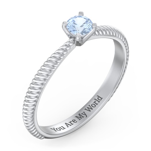 1/4 ct. Round Gemstone Engagement Ring with Twisted Rope Band – Sterling Silver with Aquamarine