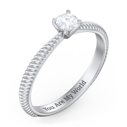 1/4 ct. Round Gemstone Engagement Ring with Twisted Rope Band – Sterling Silver with White Sapphire