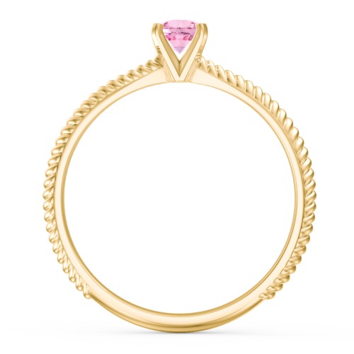 1/4 ct. Round Gemstone Engagement Ring with Twisted Rope Band – 14K Yellow Gold with Pink Tourmaline