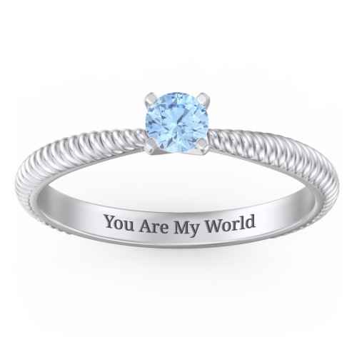 1/4 ct. Round Gemstone Engagement Ring with Twisted Rope Band – Sterling Silver with Blue Topaz