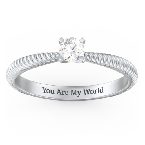 1/4 ct. Round Gemstone Engagement Ring with Twisted Rope Band – Sterling Silver with Cubic Zirconia