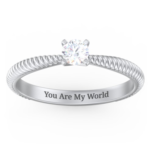 1/4 ct. Round Gemstone Engagement Ring with Twisted Rope Band – Sterling Silver with White Sapphire