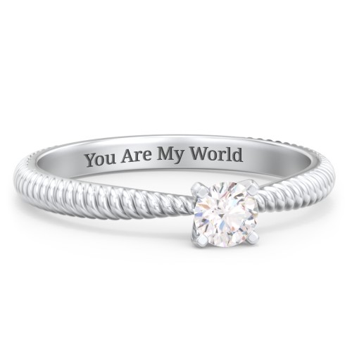 1/4 ct. Round Gemstone Engagement Ring with Twisted Rope Band – Sterling Silver with White Sapphire