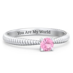 1/4 ct. Round Gemstone Engagement Ring with Twisted Rope Band – Sterling Silver with Peridot