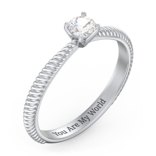 1/4 ct. Round Gemstone Engagement Ring with Twisted Rope Band – Sterling Silver with Cubic Zirconia