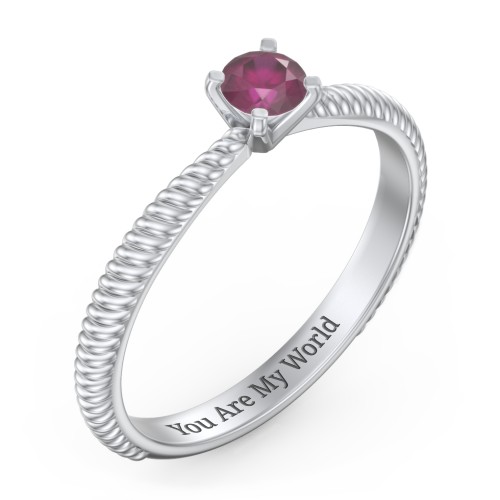 1/4 ct. Round Gemstone Engagement Ring with Twisted Rope Band – Sterling Silver with Ruby