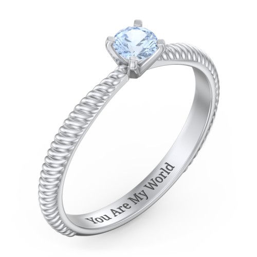 1/4 ct. Round Gemstone Engagement Ring with Twisted Rope Band – Sterling Silver with Aquamarine