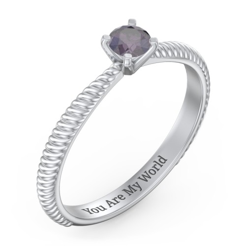 1/4 ct. Round Gemstone Engagement Ring with Twisted Rope Band – Sterling Silver with Alexandrite