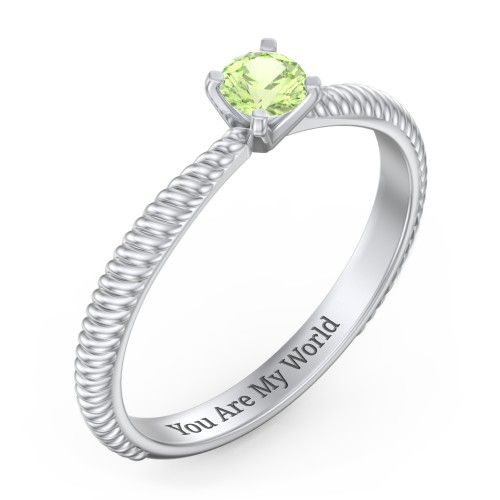 1/4 ct. Round Gemstone Engagement Ring with Twisted Rope Band – Sterling Silver with Peridot