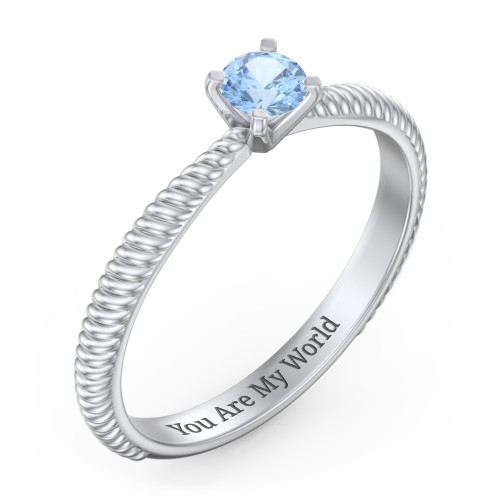 1/4 ct. Round Gemstone Engagement Ring with Twisted Rope Band – Sterling Silver with Blue Topaz