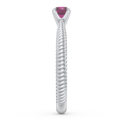 1/4 ct. Round Gemstone Engagement Ring with Twisted Rope Band – Sterling Silver with Ruby