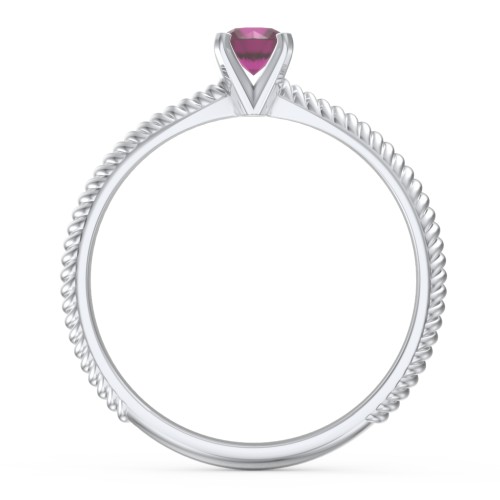 1/4 ct. Round Gemstone Engagement Ring with Twisted Rope Band – Sterling Silver with Ruby