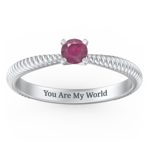 1/4 ct. Round Gemstone Engagement Ring with Twisted Rope Band – Sterling Silver with Ruby