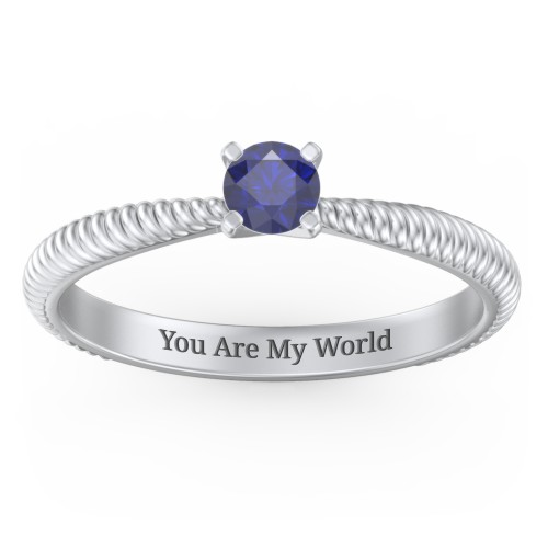 1/4 ct. Round Gemstone Engagement Ring with Twisted Rope Band – Sterling Silver with Blue Sapphire