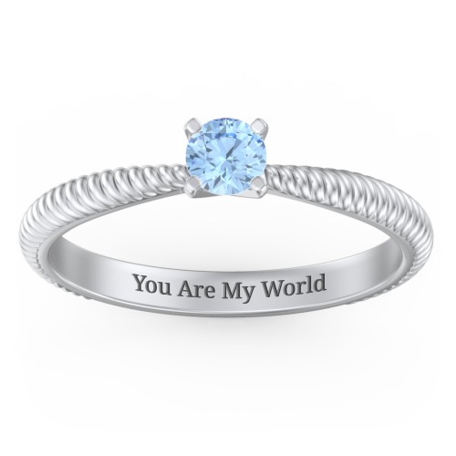 1/4 ct. Round Gemstone Engagement Ring with Twisted Rope Band – Sterling Silver with Blue Topaz