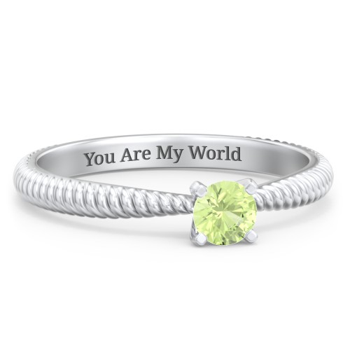 1/4 ct. Round Gemstone Engagement Ring with Twisted Rope Band – Sterling Silver with Peridot