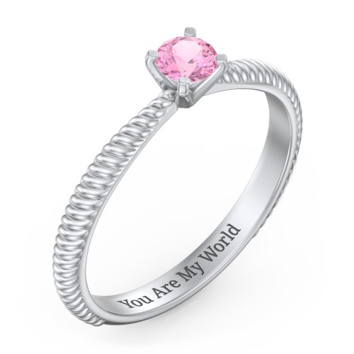 1/4 ct. Round Gemstone Engagement Ring with Twisted Rope Band – 10K White Gold with Pink Tourmaline