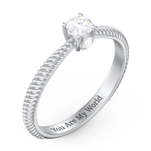 1/4 ct. Round Gemstone Peek-A-Boo Engagement Ring with Twisted Rope Band – Sterling Silver with White Sapphire and Cubic Zirconia