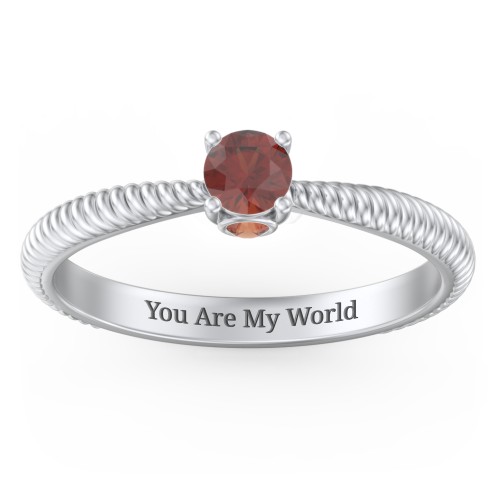 1/4 ct. Round Gemstone Peek-A-Boo Engagement Ring with Twisted Rope Band – Sterling Silver with Garnet