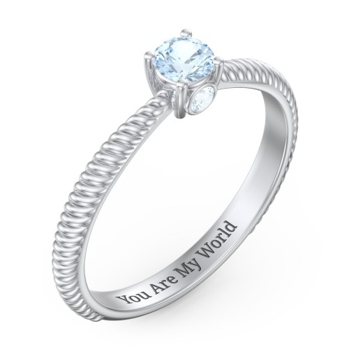 1/4 ct. Round Gemstone Peek-A-Boo Engagement Ring with Twisted Rope Band – Sterling Silver with Aquamarine
