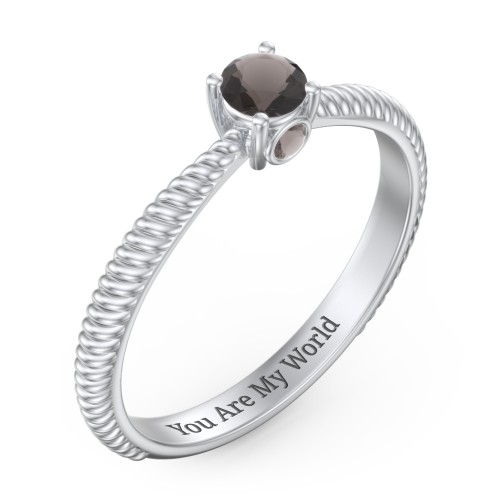 1/4 ct. Round Gemstone Peek-A-Boo Engagement Ring with Twisted Rope Band – Sterling Silver with Smokey Quartz