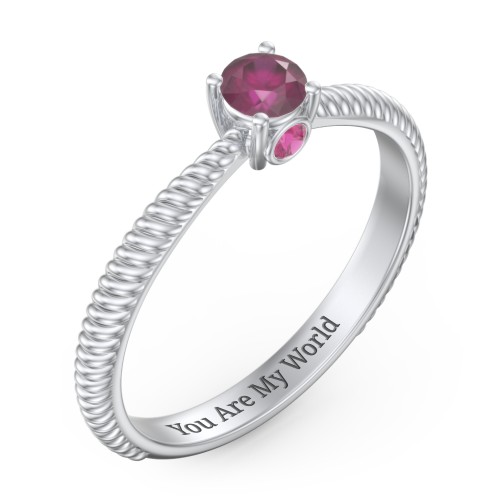 1/4 ct. Round Gemstone Peek-A-Boo Engagement Ring with Twisted Rope Band – Sterling Silver with Ruby