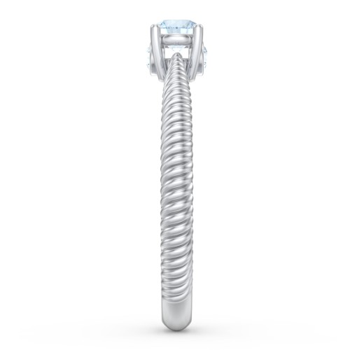 1/4 ct. Round Gemstone Peek-A-Boo Engagement Ring with Twisted Rope Band – Sterling Silver with Aquamarine