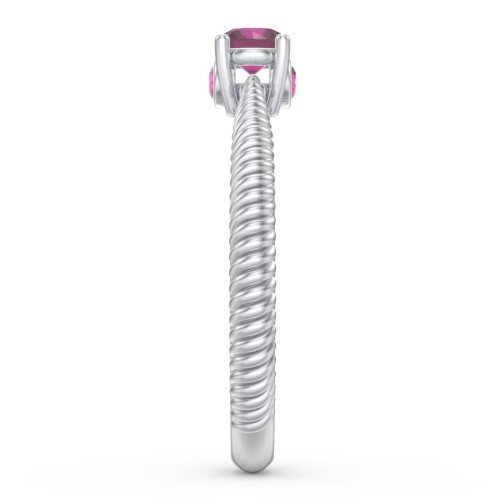 1/4 ct. Round Gemstone Peek-A-Boo Engagement Ring with Twisted Rope Band – Sterling Silver with Ruby