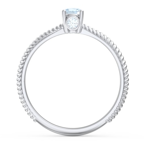 1/4 ct. Round Gemstone Peek-A-Boo Engagement Ring with Twisted Rope Band – Sterling Silver with Aquamarine