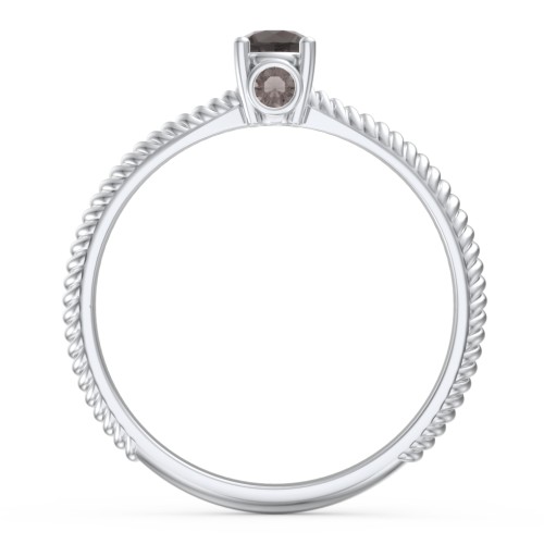 1/4 ct. Round Gemstone Peek-A-Boo Engagement Ring with Twisted Rope Band – Sterling Silver with Smokey Quartz