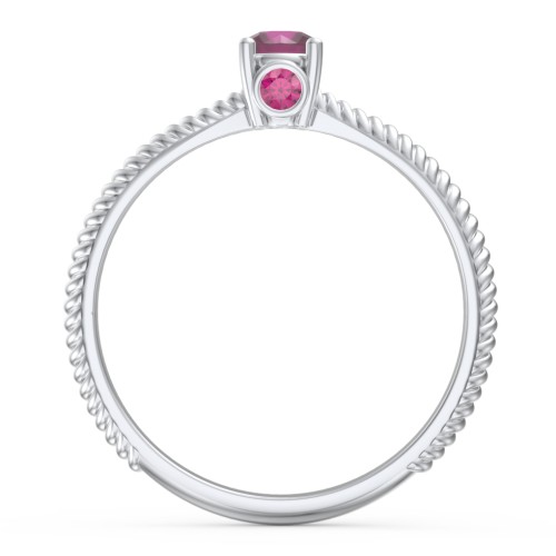 1/4 ct. Round Gemstone Peek-A-Boo Engagement Ring with Twisted Rope Band – Sterling Silver with Ruby