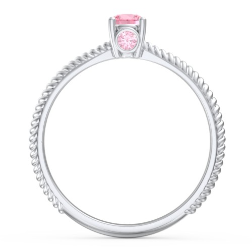 1/4 ct. Round Gemstone Peek-A-Boo Engagement Ring with Twisted Rope Band – Sterling Silver with Pink Tourmaline