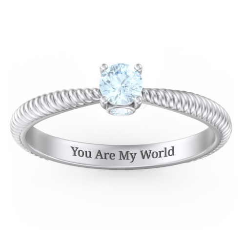 1/4 ct. Round Gemstone Peek-A-Boo Engagement Ring with Twisted Rope Band – Sterling Silver with Aquamarine
