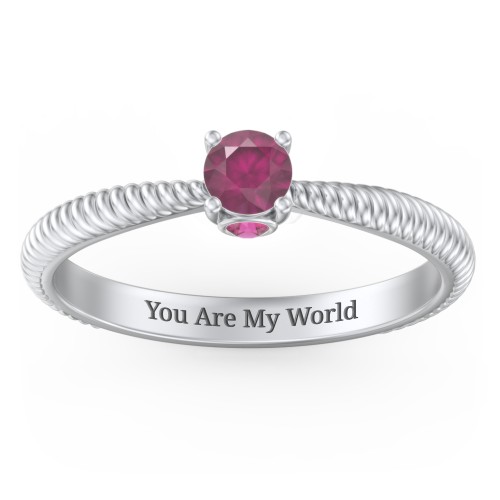 1/4 ct. Round Gemstone Peek-A-Boo Engagement Ring with Twisted Rope Band – Sterling Silver with Ruby