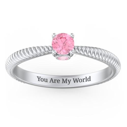 1/4 ct. Round Gemstone Peek-A-Boo Engagement Ring with Twisted Rope Band – Sterling Silver with Pink Tourmaline