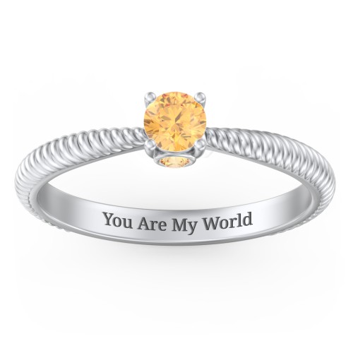 1/4 ct. Round Gemstone Peek-A-Boo Engagement Ring with Twisted Rope Band – Sterling Silver with Citrine