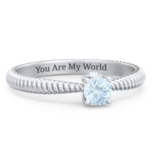 1/4 ct. Round Gemstone Peek-A-Boo Engagement Ring with Twisted Rope Band – Sterling Silver with Aquamarine