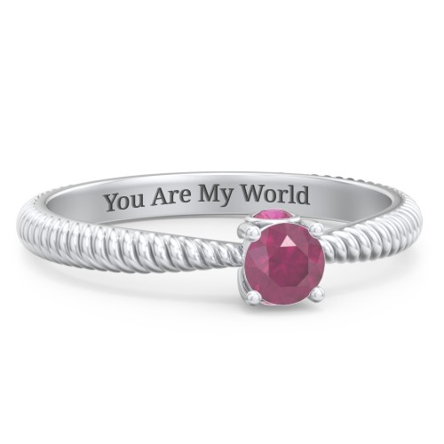 1/4 ct. Round Gemstone Peek-A-Boo Engagement Ring with Twisted Rope Band – Sterling Silver with Ruby