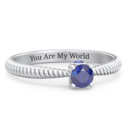 1/4 ct. Round Gemstone Peek-A-Boo Engagement Ring with Twisted Rope Band – Sterling Silver with Blue Sapphire